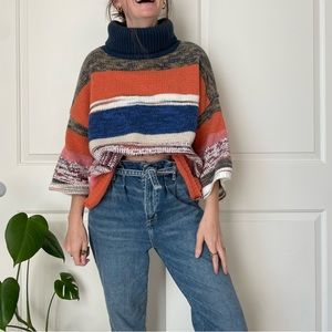 Urban Outfitters Striped Sweater Shirt Wide Sleeves Chunky Knit Long Sleeve